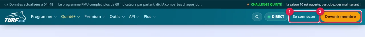 L'en-tête du site pour un visiteur