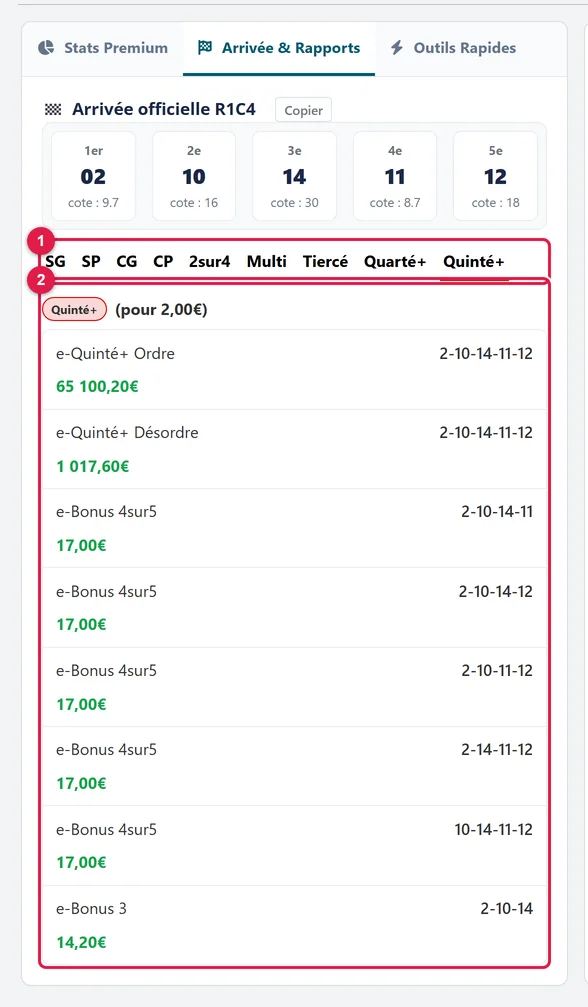 Les rapports du Quinté+ du 12/10/2026
