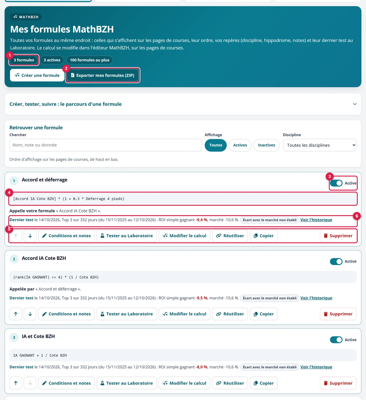 Mes formules, avec 3 formules
