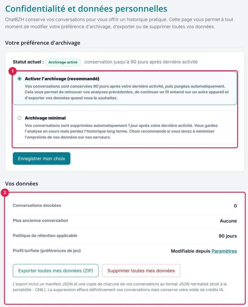 La page Confidentialité