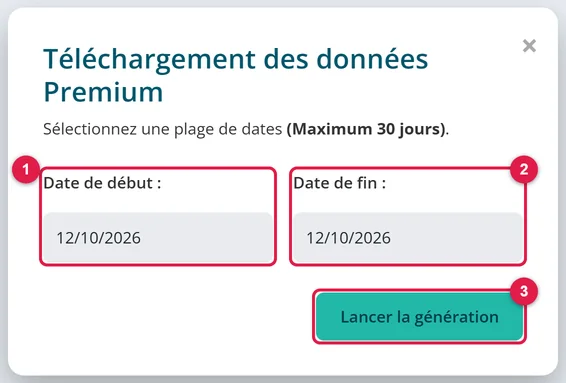 La fenêtre d'export multi-dates