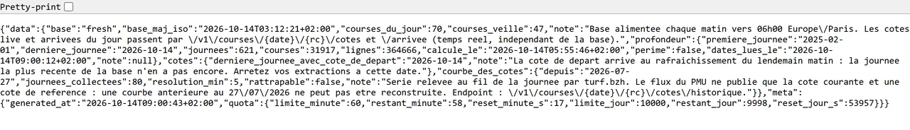 La réponse de l'adresse /v1/statut