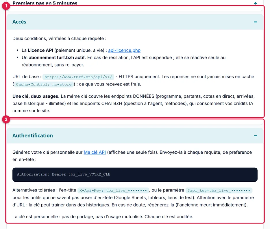 Les volets Accès et Authentification