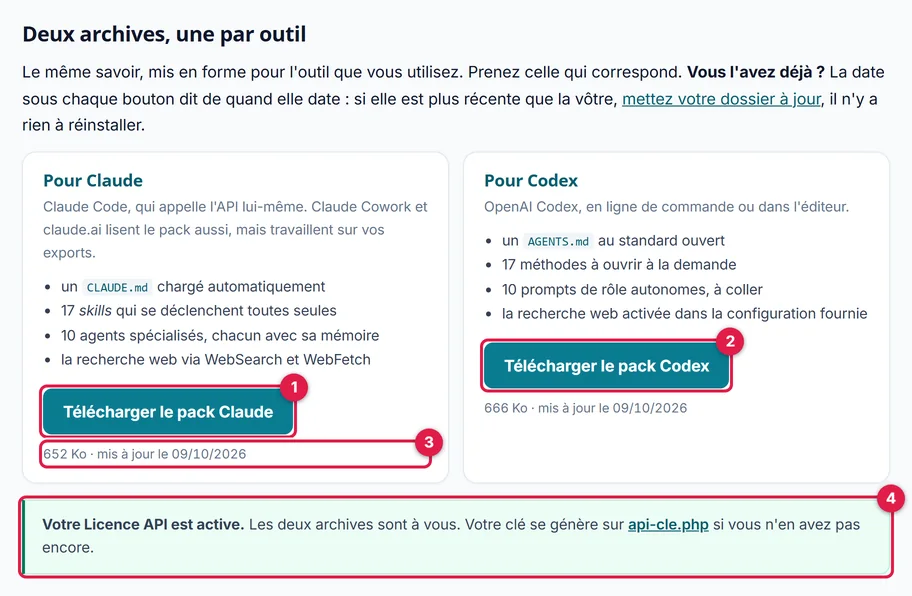 Les 2 archives du pack IA
