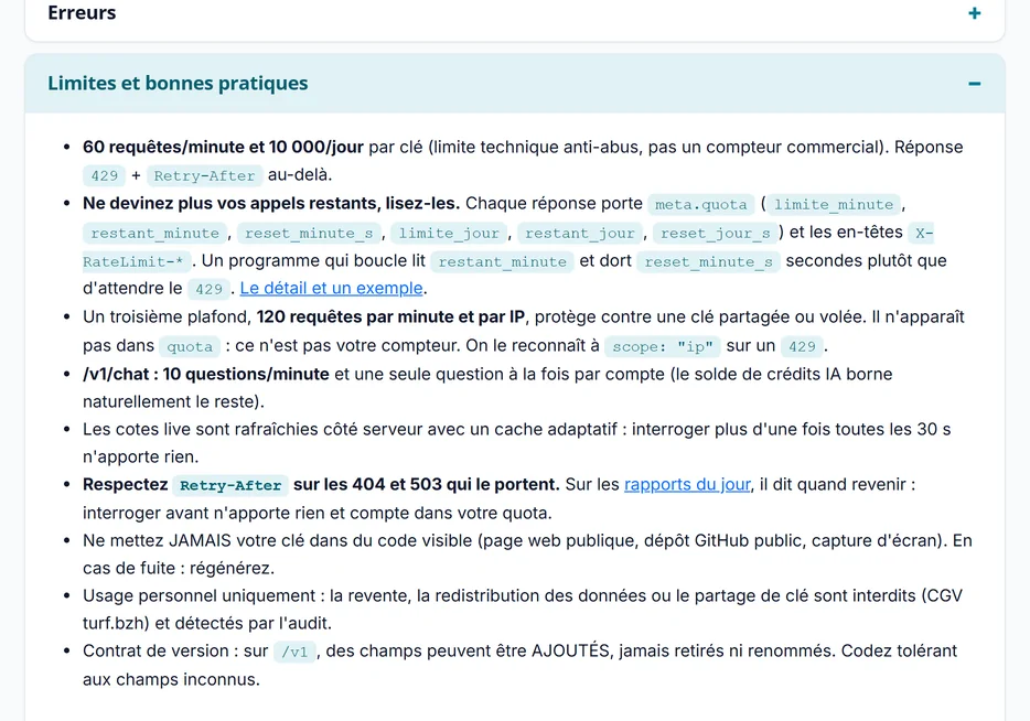Le volet Limites et bonnes pratiques